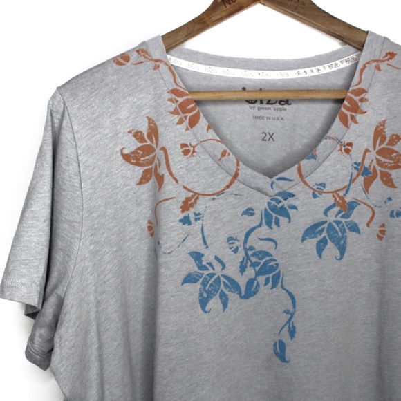 Preowned biza by green apple Short Sleeve Floral Scroll Printed Top 2X - Picture 2 of 7